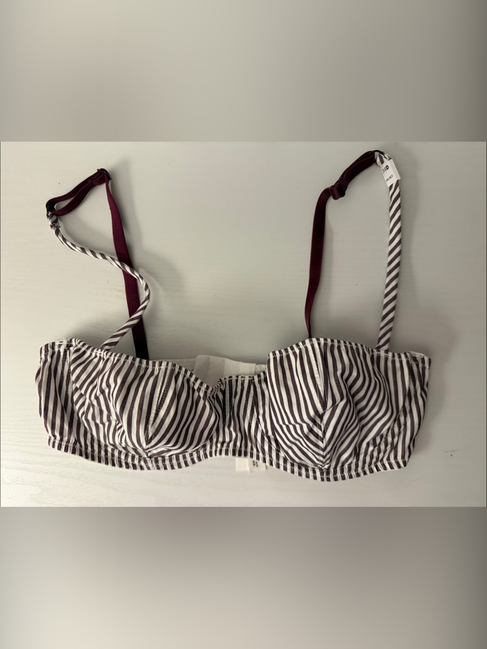 PINK Victoria's Secret Brown & White Striped Balconette Bra with Burgundy Straps
